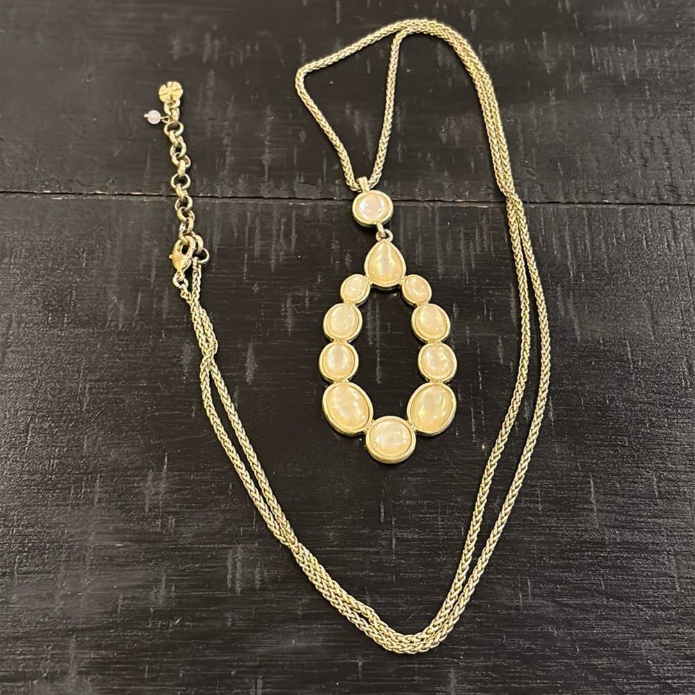 Lucky Brand Boho Western Faux Mother of Pearl Long Gold Tone Necklace